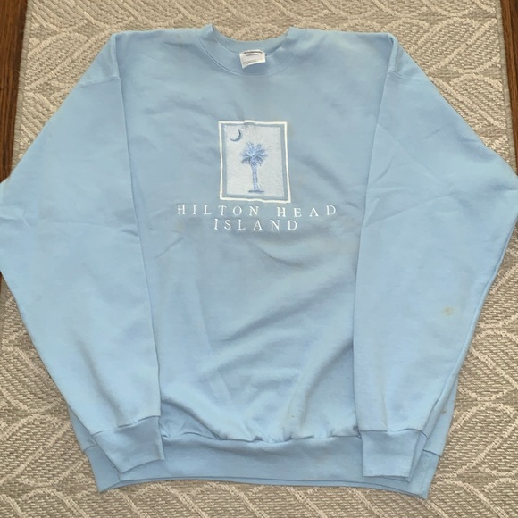 Hilton Head Island Sweatshirt: Powder Blue, Embroidered Design, Cozy Comfy Beach - Picture 3 of 9